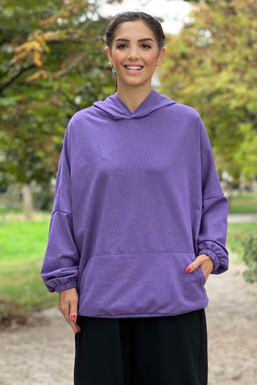 Mor Renk Montreal Pamuklu İki İplik Sweatshirt