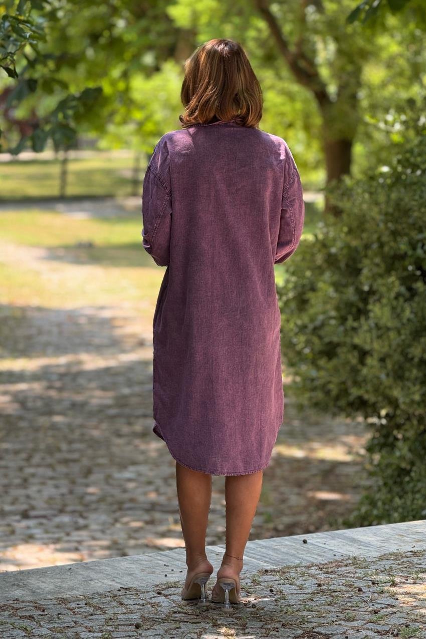 Mor Renk Yazlık Tiril Tiril İnce Kot Elbise