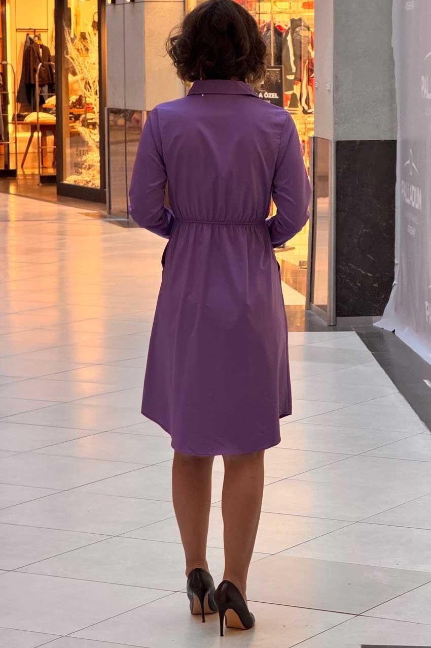 Mor Saten Gömlek Elbise