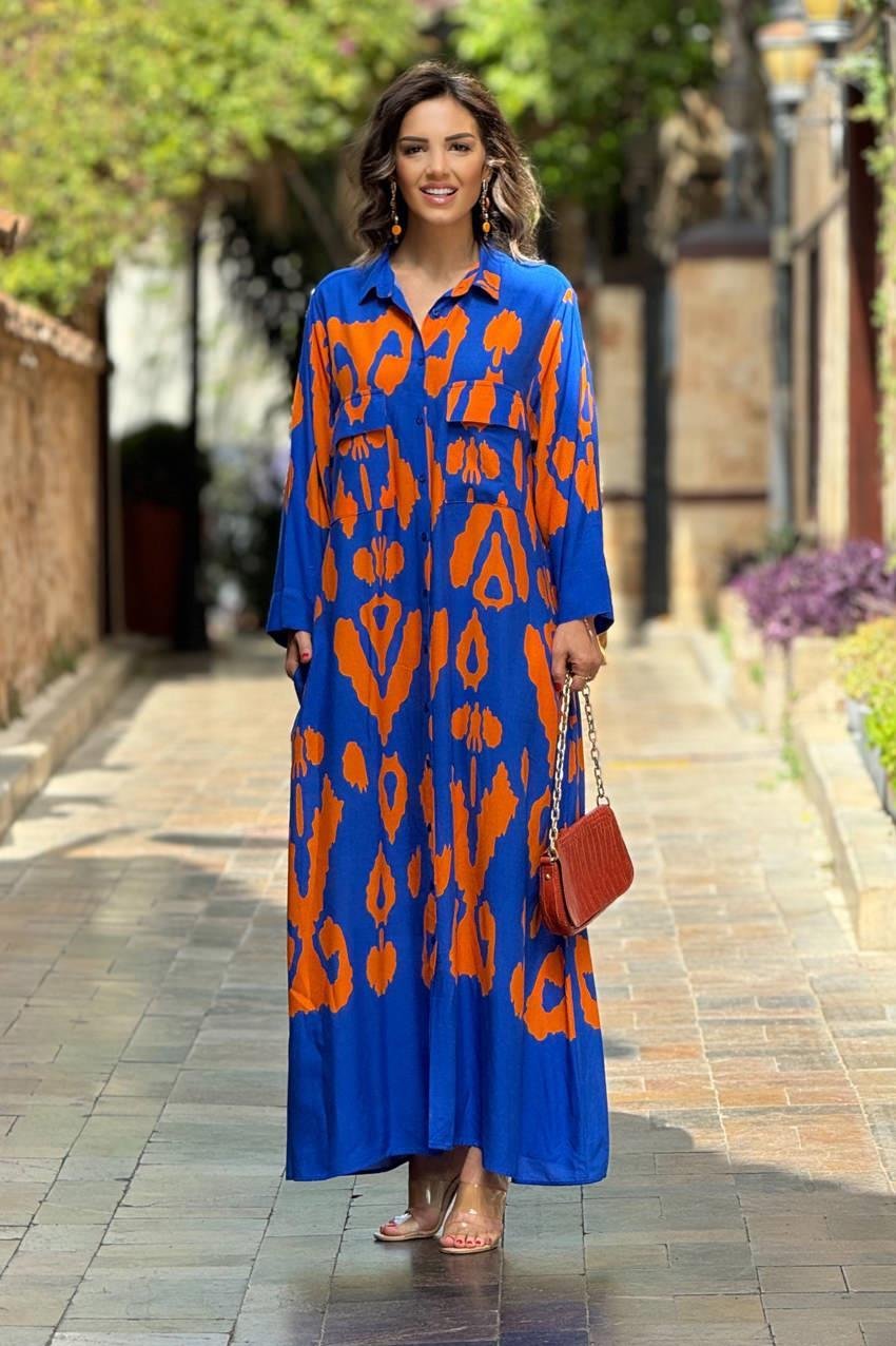 Oranj Alice Desen Gömlek Elbise