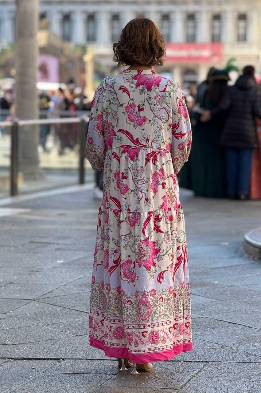 Pembe Renk Portofino Desen Uzun Elbise