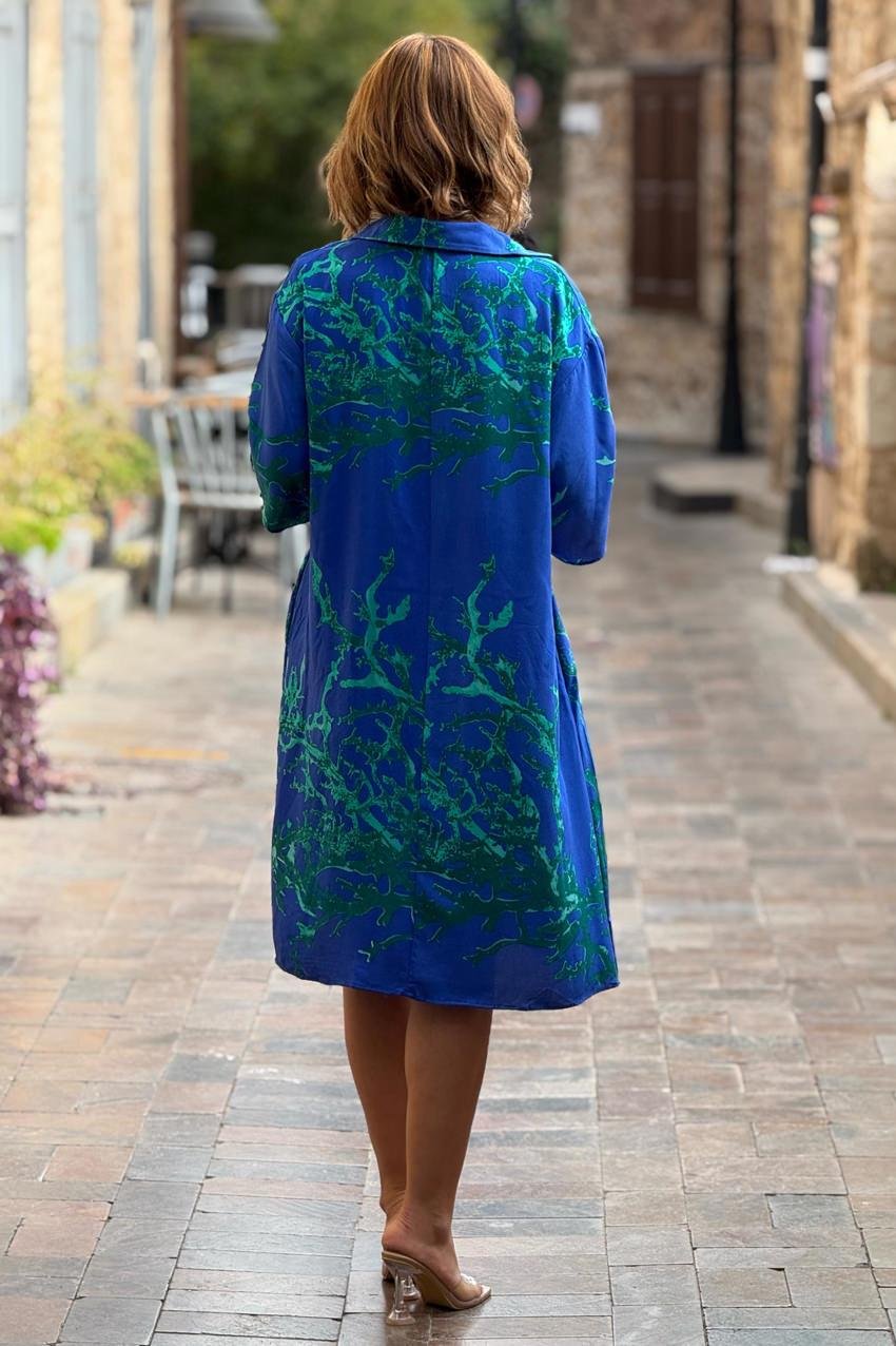 POLO YAKA Mavi Deniz Desenli Elbise