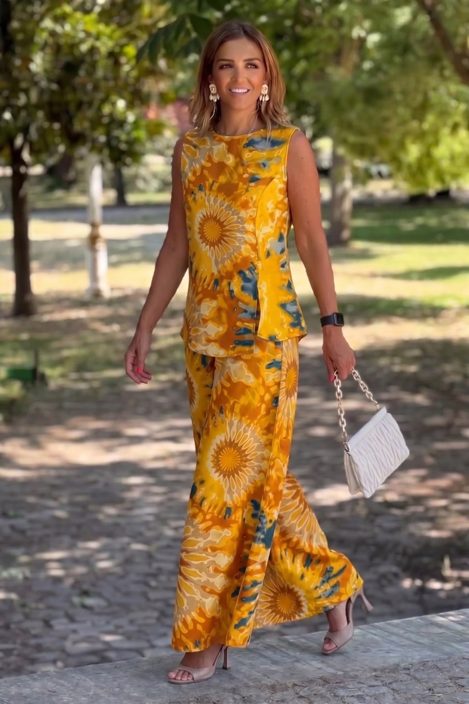 Sicily Sarı Etnik Desen Pantolon Bluz İkili Takım