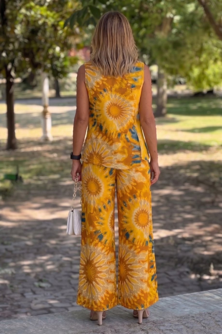 Sicily Sarı Etnik Desen Pantolon Bluz İkili Takım