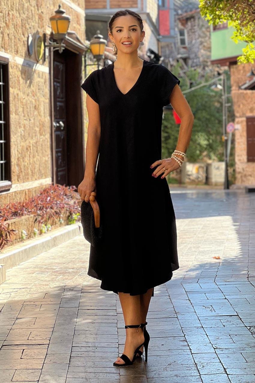 Siyah Afitap Elbise