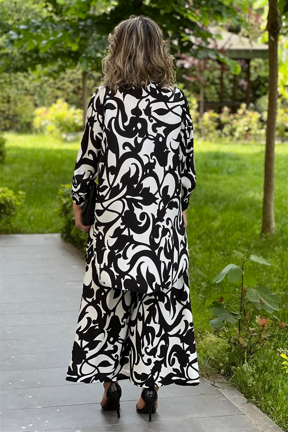 Siyah Bahama Desenli Pantolon Gömlek İkili Takım