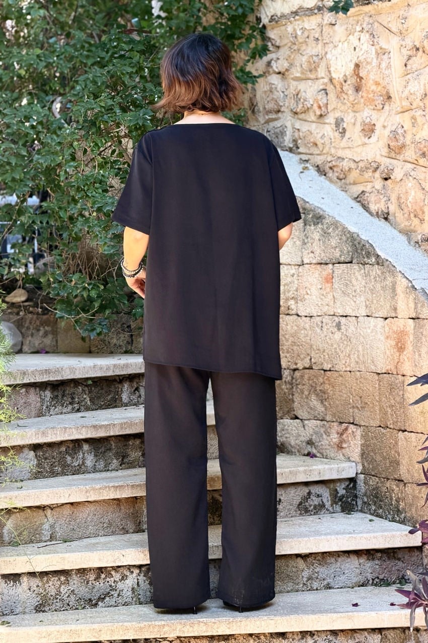 Siyah Batik Pantolon Bluz İkili Takım