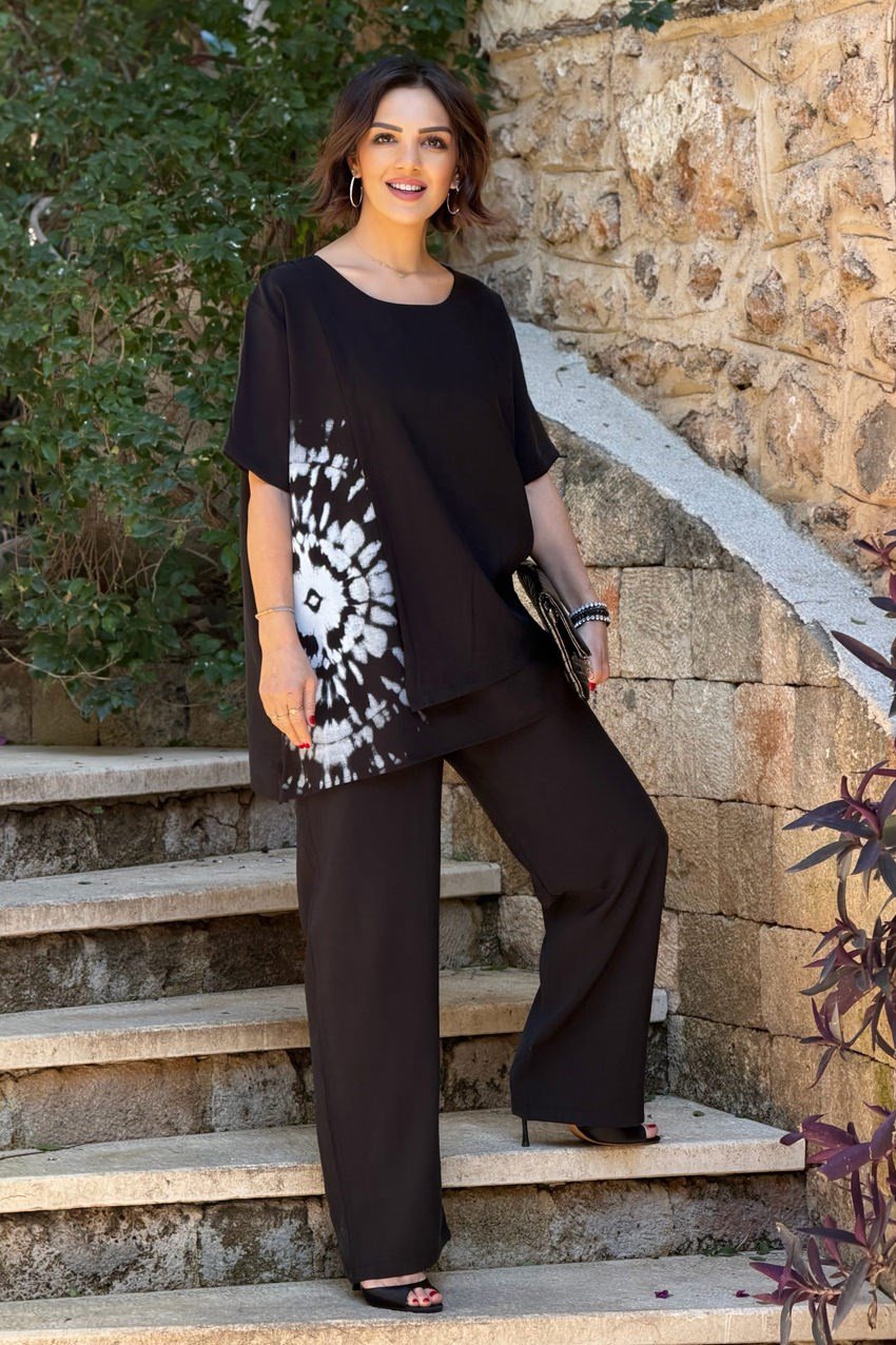 Siyah Batik Pantolon Bluz İkili Takım