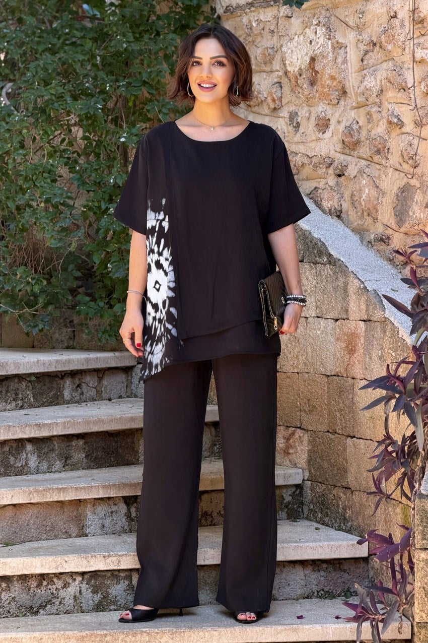 Siyah Batik Pantolon Bluz İkili Takım