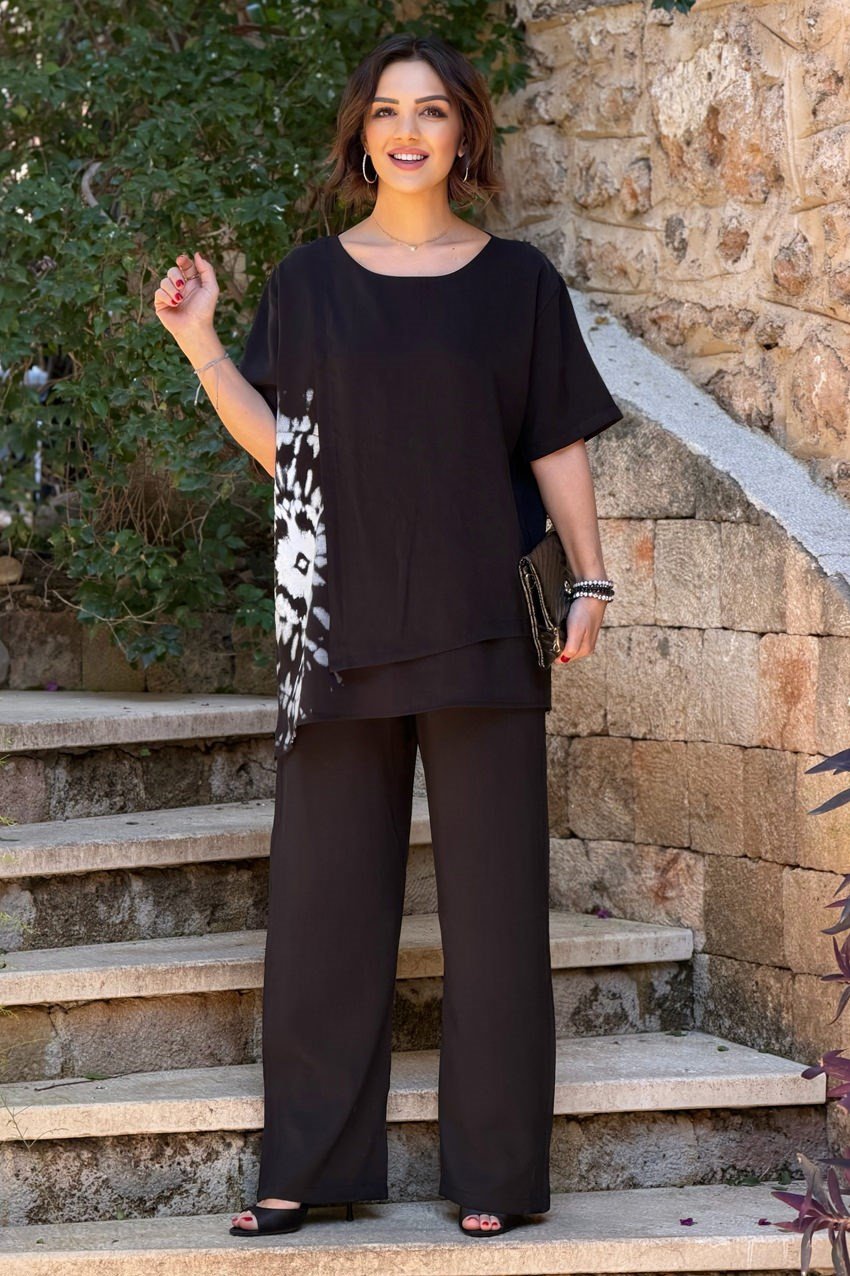 Siyah Batik Pantolon Bluz İkili Takım