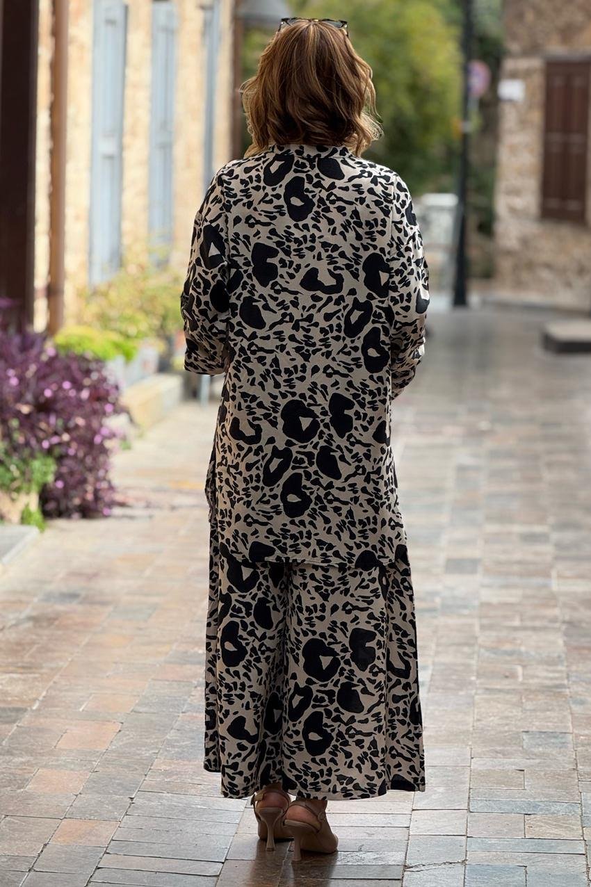 Siyah Desenli %100 Pamuk Pantolon Gömlek İkili Takım