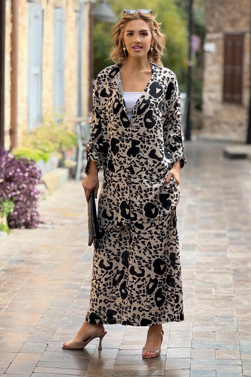 Siyah Desenli %100 Pamuk Pantolon Gömlek İkili Takım