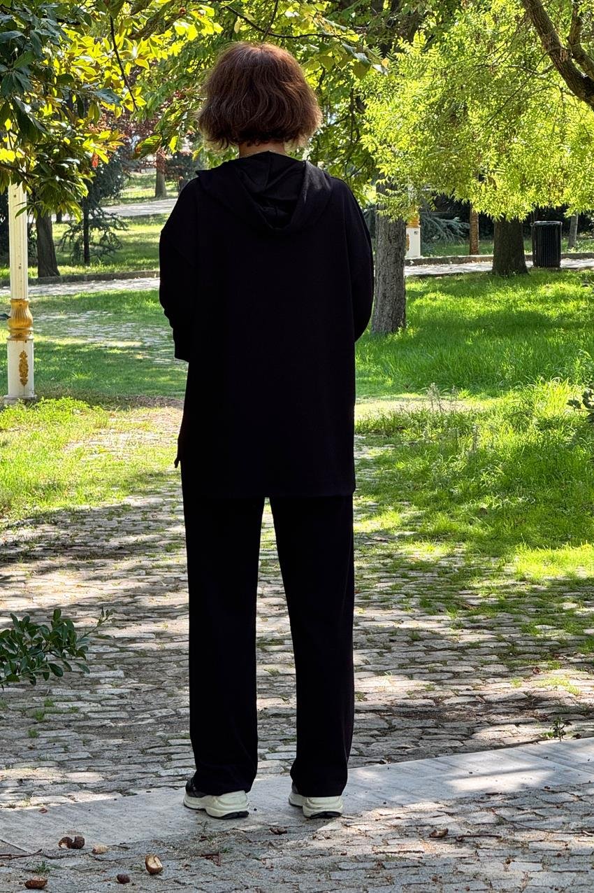 Siyah Fermuarlı Organik Pamuk Eşofman Takımı