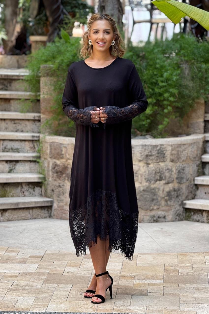 Siyah Fransız Dantel Elbise