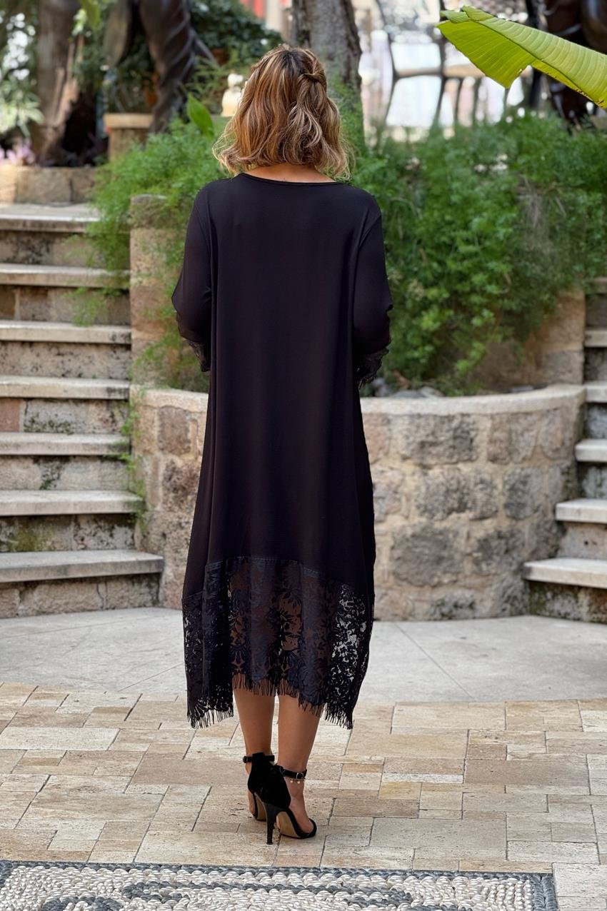 Siyah Fransız Dantel Elbise