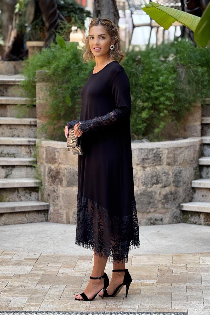 Siyah Fransız Dantel Elbise