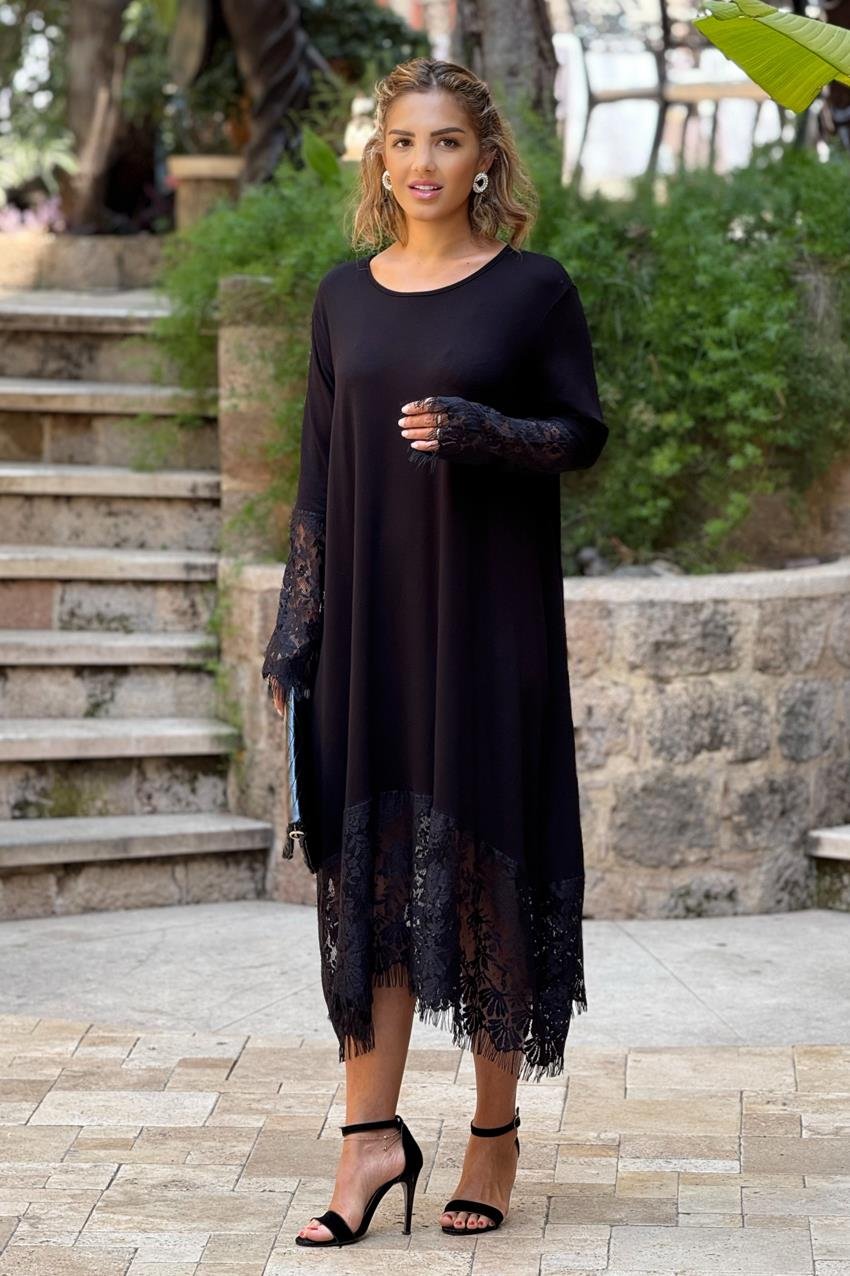 Siyah Fransız Dantel Elbise