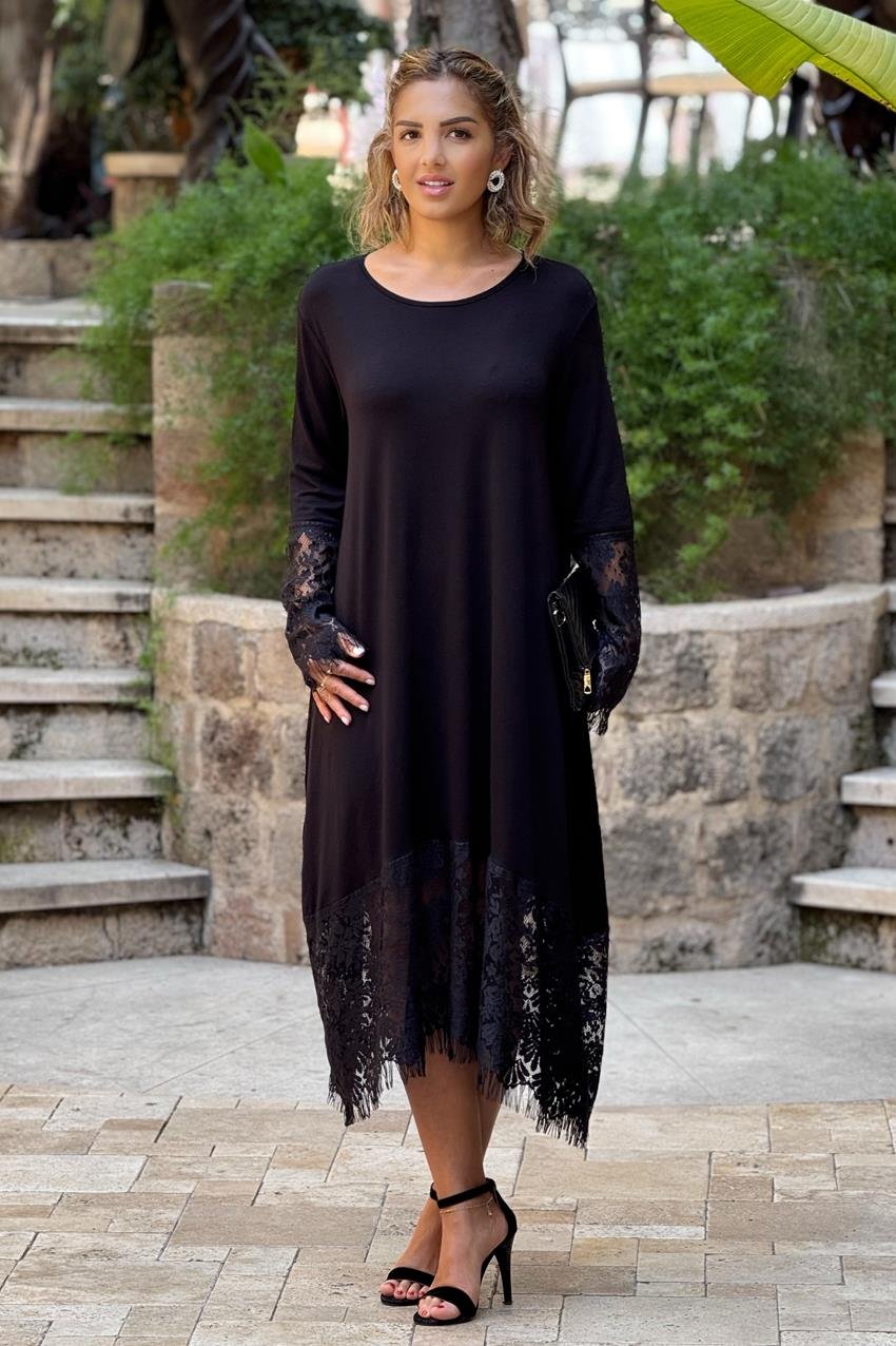Siyah Fransız Dantel Elbise