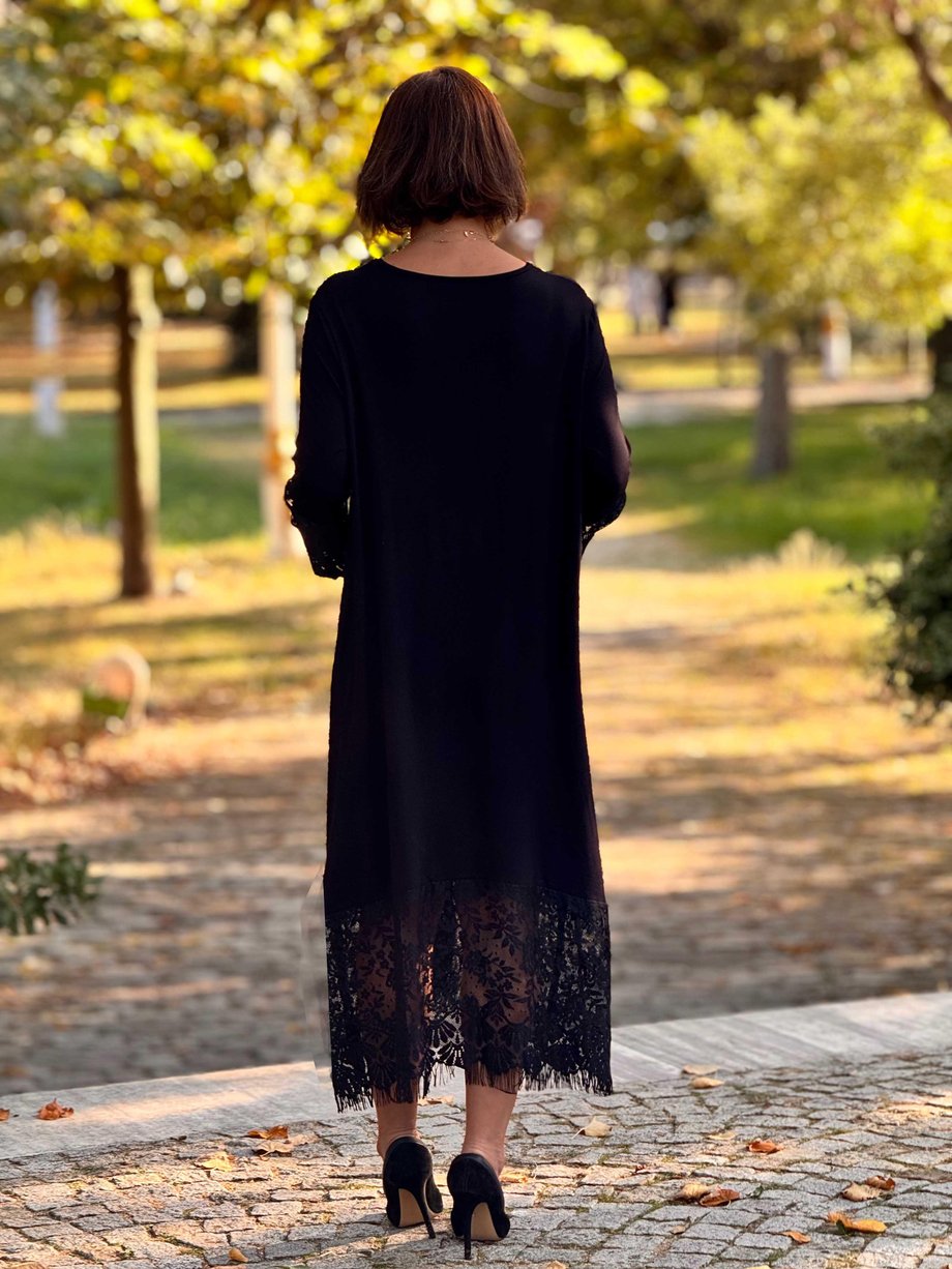 Siyah Fransız Dantelli Elbise