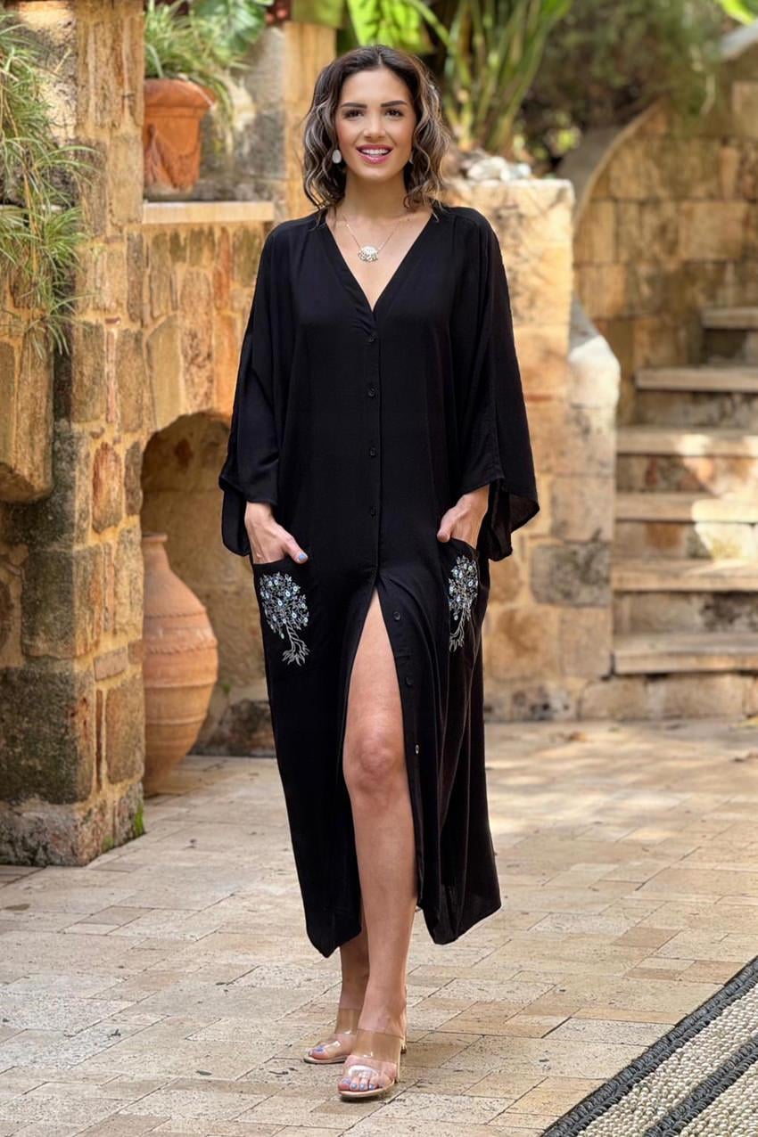 Siyah Harem Desenli %100 Pamuk Gömlek Elbise