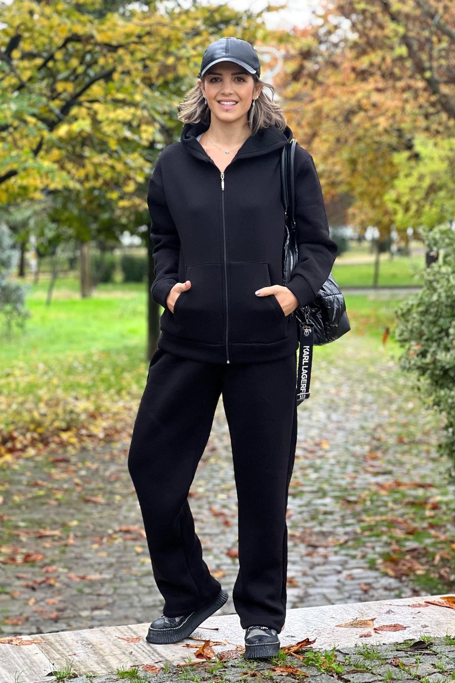 Siyah Kalın 3 İplik İçi Şardonlu Fermuarlı Kışlık Eşofman Takım