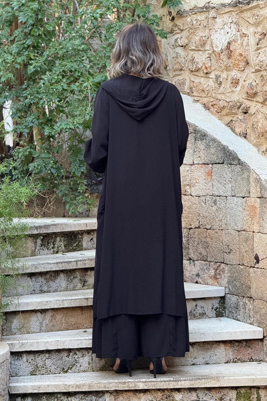 Siyah Kapşonlu Gömlek Elbise