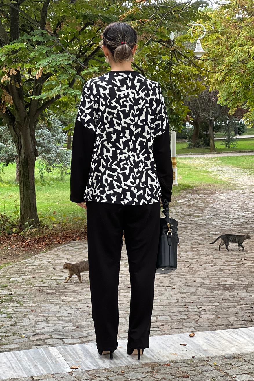 Siyah Kartanesi Pantılon Bluz İkili Takım