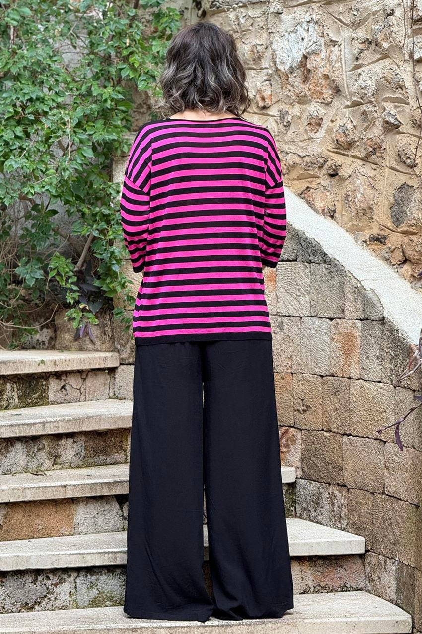 Siyah Kemerli %100 Pamuk Bohem Pantolon