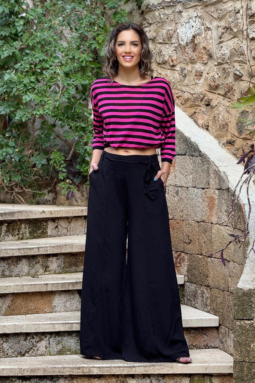 Siyah Kemerli %100 Pamuk Bohem Pantolon