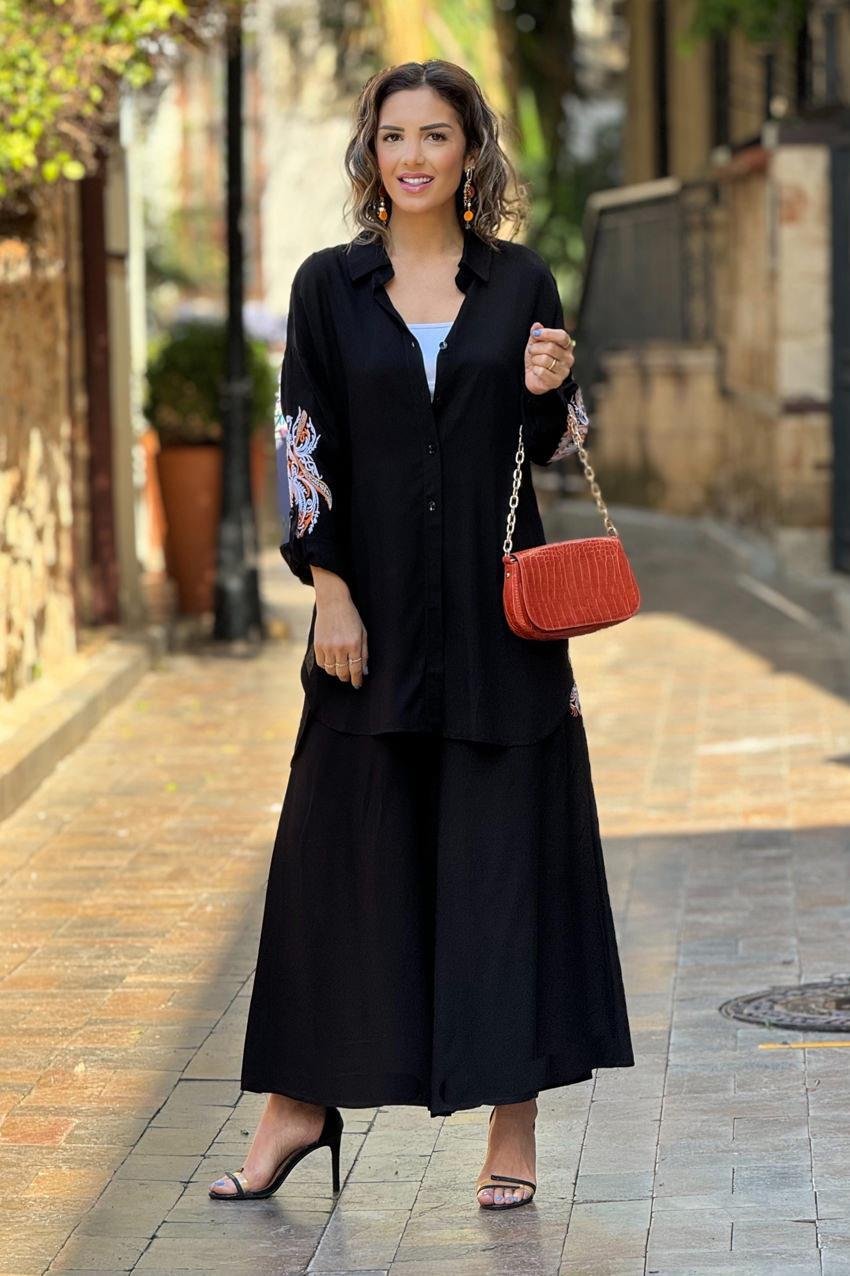 Siyah Mistik Nakışlı %100 Pamuk Takım