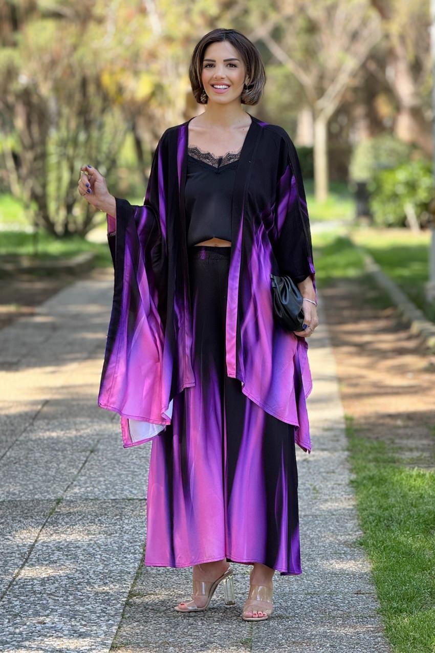 Siyah Mor Pantolon Tunik Degrade Takım