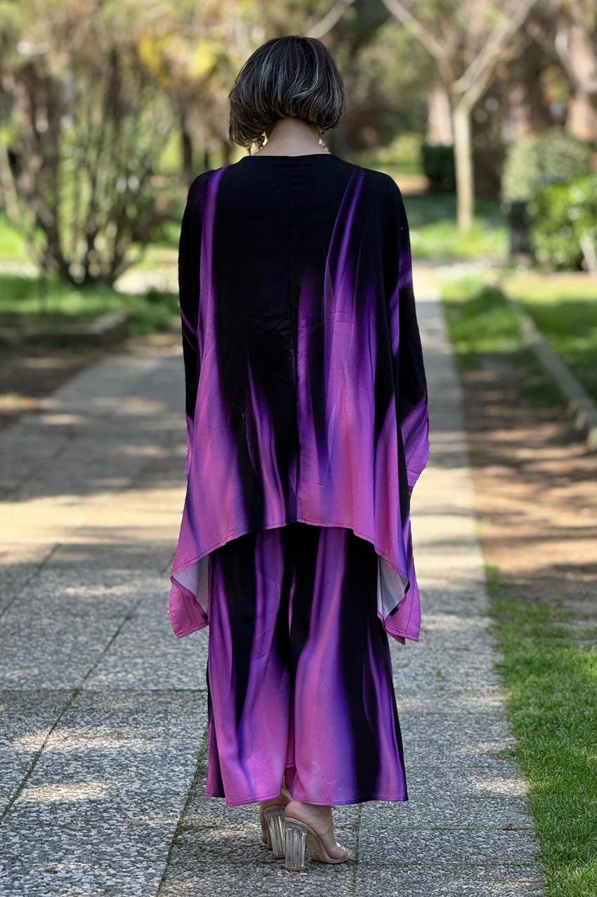 Siyah Mor Pantolon Tunik Degrade Takım
