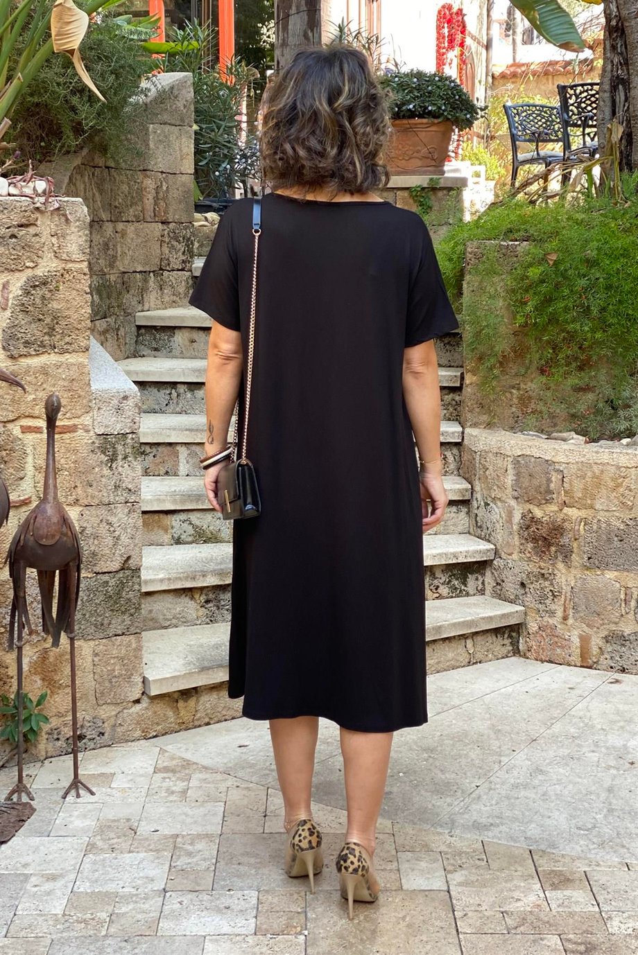 Siyah Oversize Çift Cepli Penye Viskon Elbise