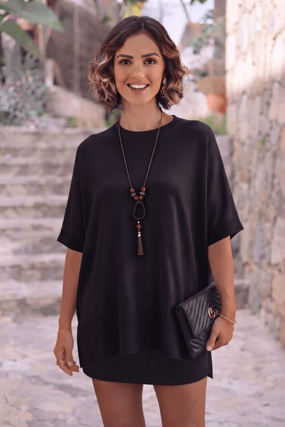 Siyah Oversize Triko Bluz