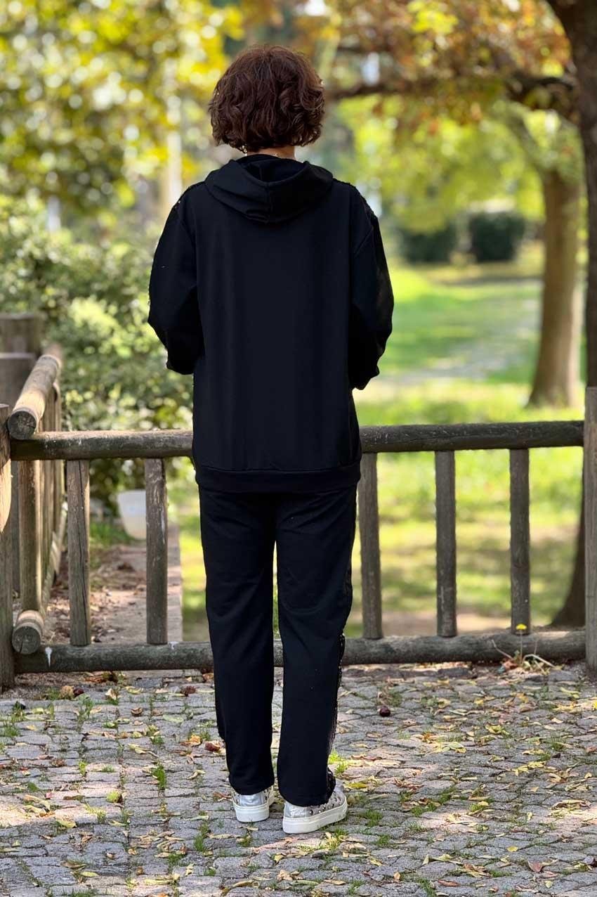 Siyah Pul Payetli %100 Pamuk Eşofman Takımı