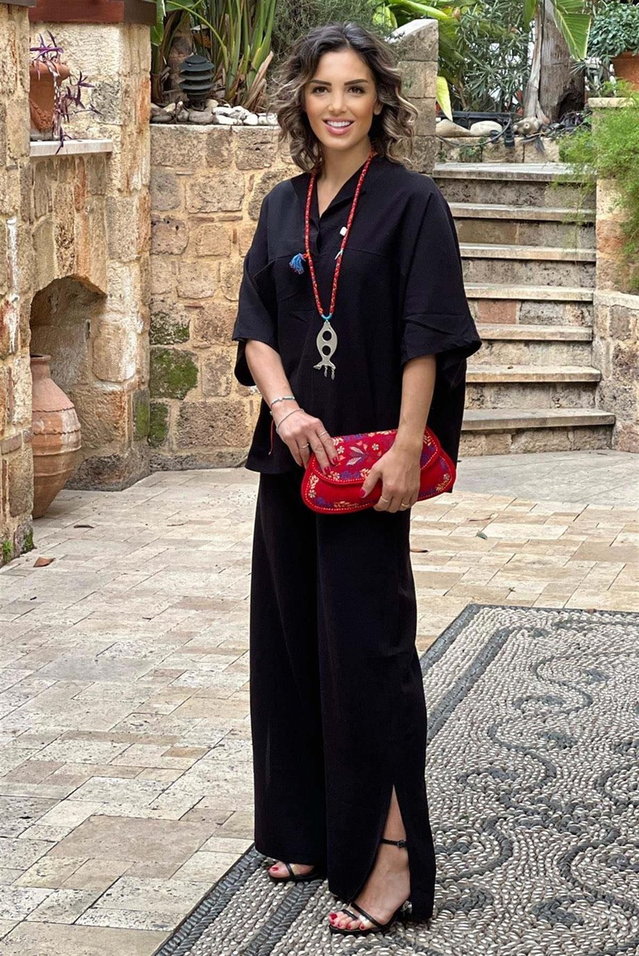 Siyah Renk %100 Pamuk Keten Pantolon Bluz Takım