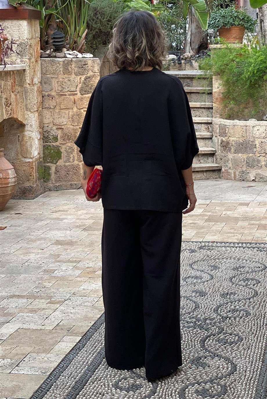 Siyah Renk %100 Pamuk Keten Pantolon Bluz Takım