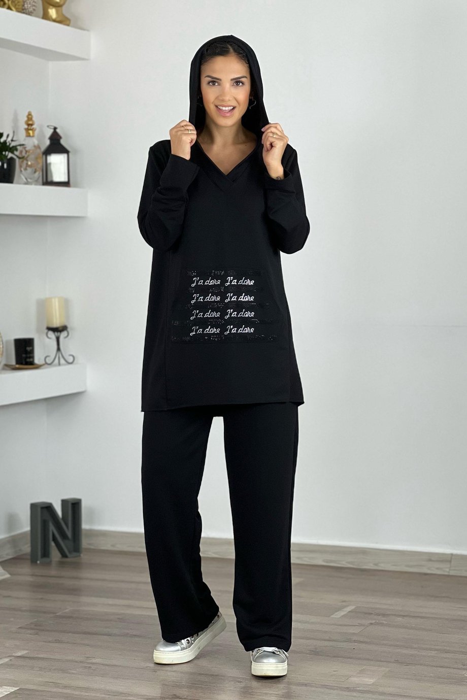 Siyah Renk Jadore Taşlı Eşofman Takım