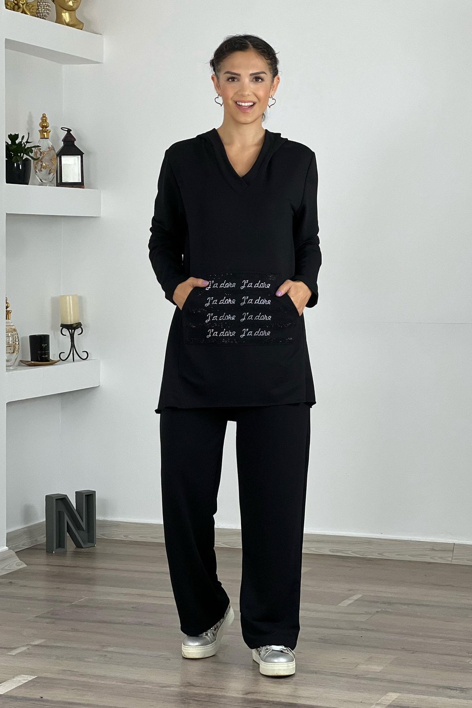 Siyah Renk Jadore Taşlı Eşofman Takım