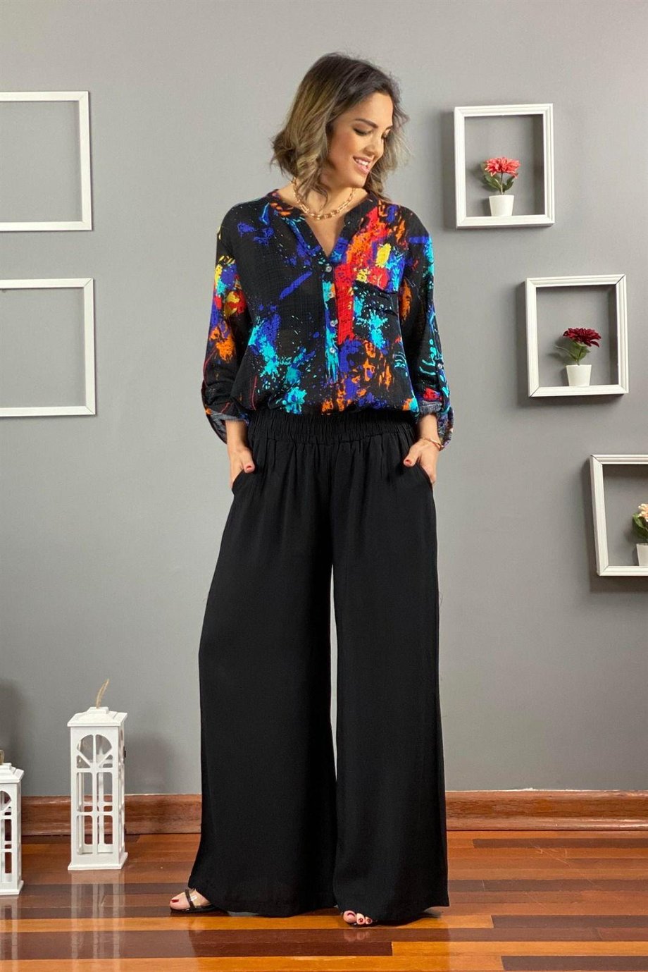 Siyah Renk Palazzo Pantolon