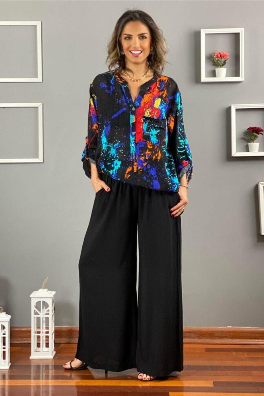 Siyah Renk Palazzo Pantolon