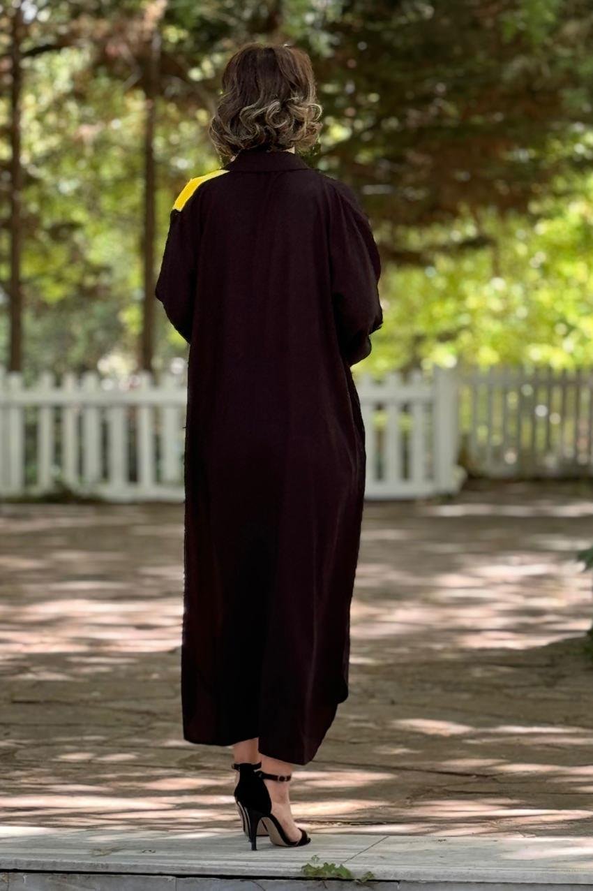 Siyah Sarı Gana Aplikeli %100 Pamuk Gömlek Elbise