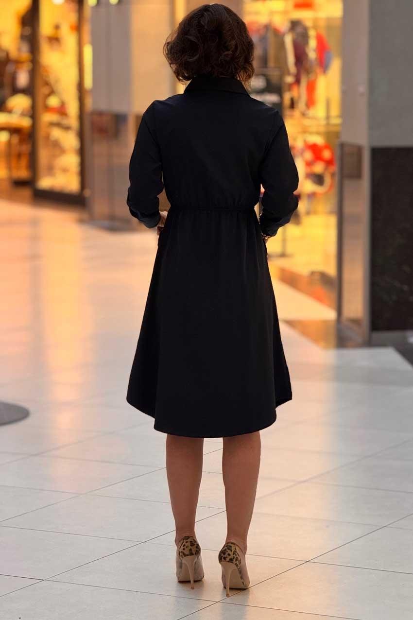 Siyah Saten Gömlek Elbise