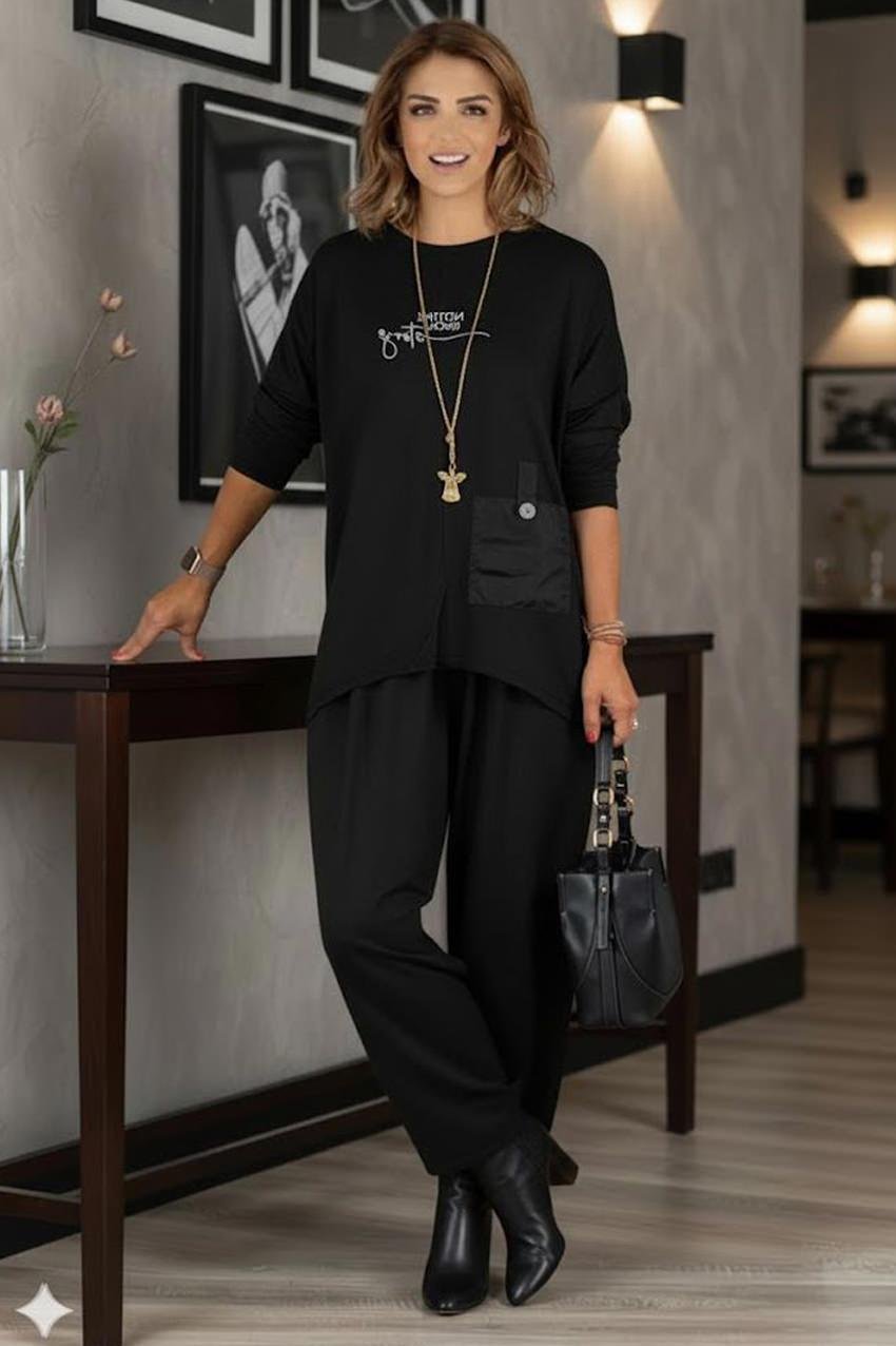 Siyah Story Pantolon Bluz Takım
