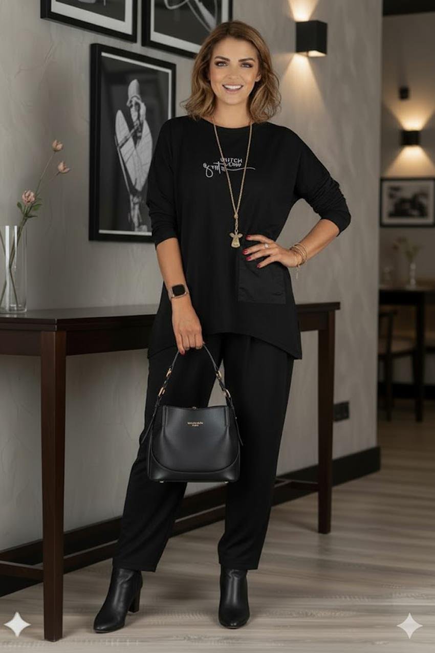 Siyah Story Pantolon Bluz Takım