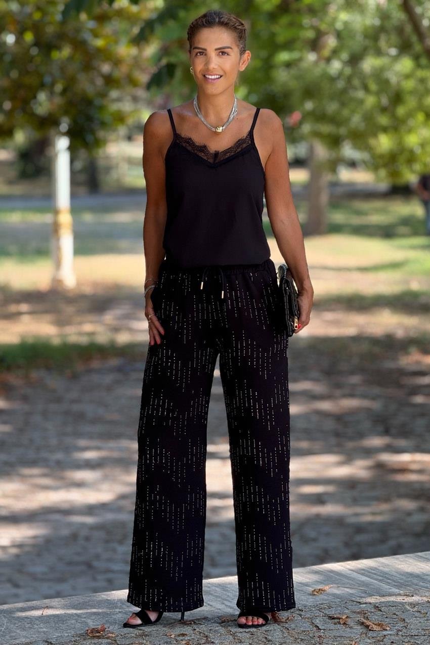 Siyah Taşlı Pantolon