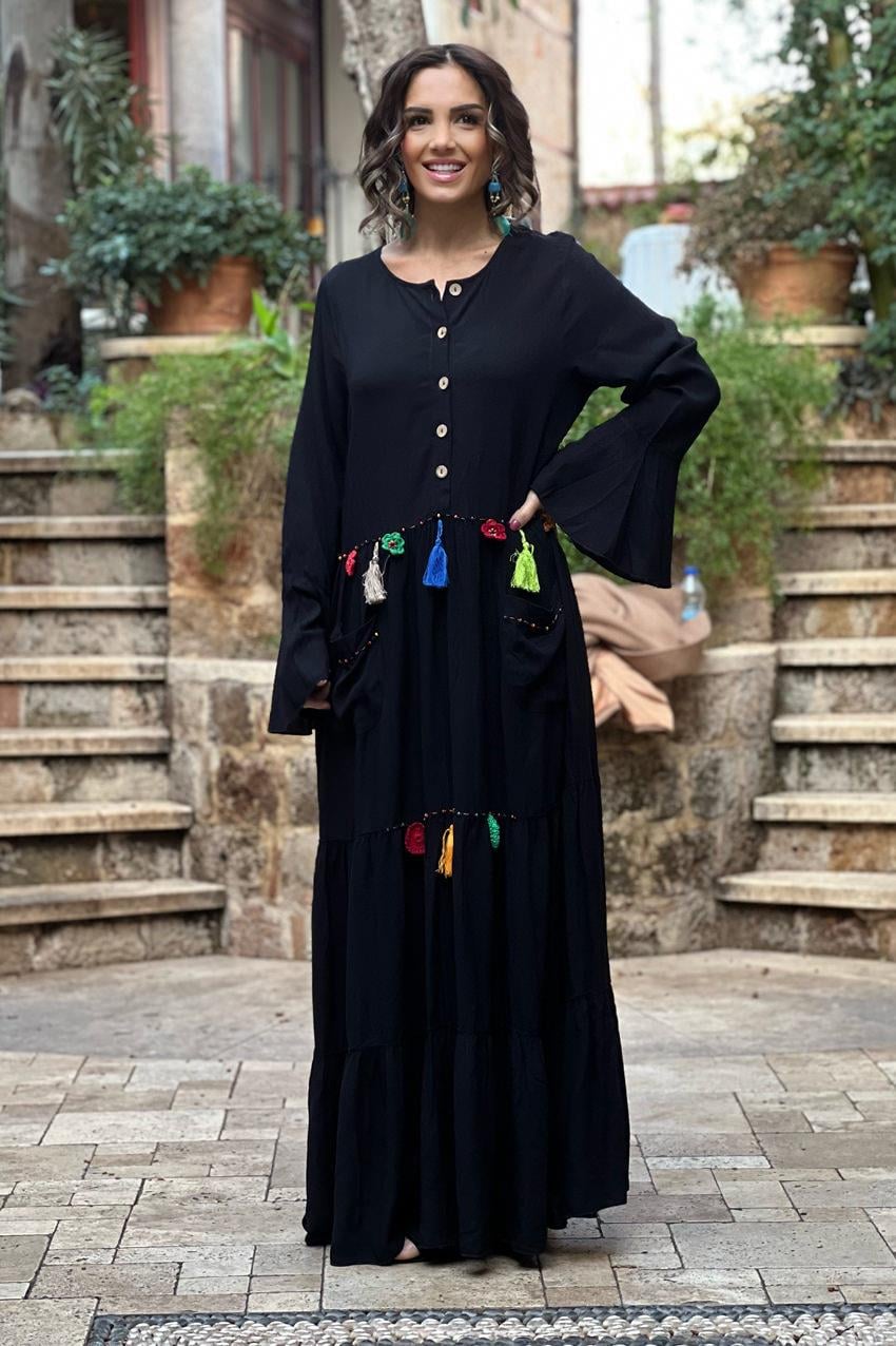 Siyah Tığ İşi Oyalı Elbise