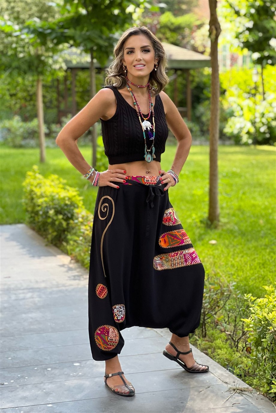 Siyah Turuncu Garnili Şalvar