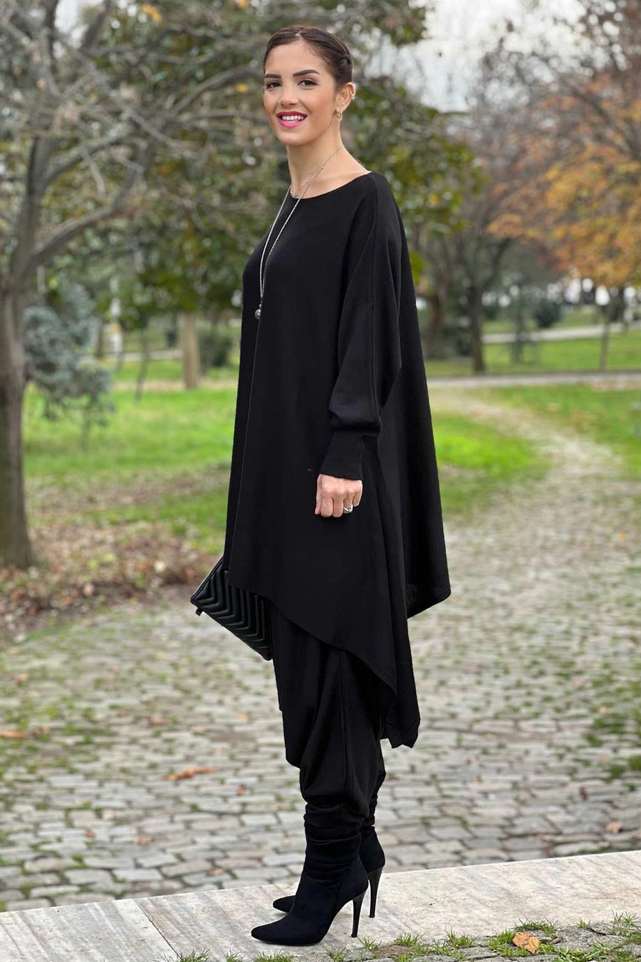 Siyah Ürgüp Triko Şalvar Bluz Takım