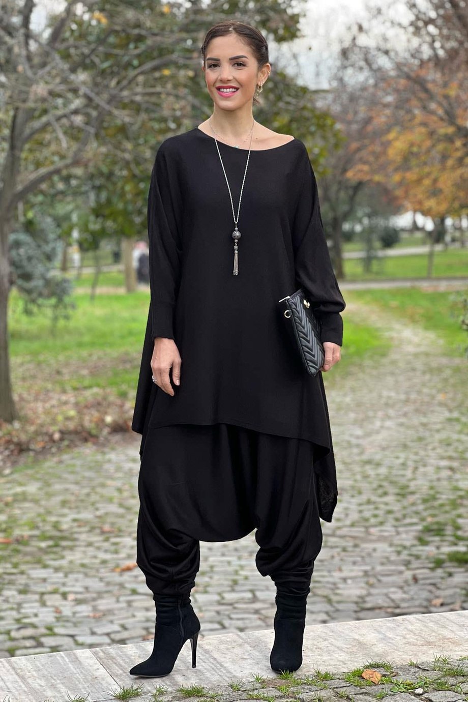 Siyah Ürgüp Triko Şalvar Bluz Takım